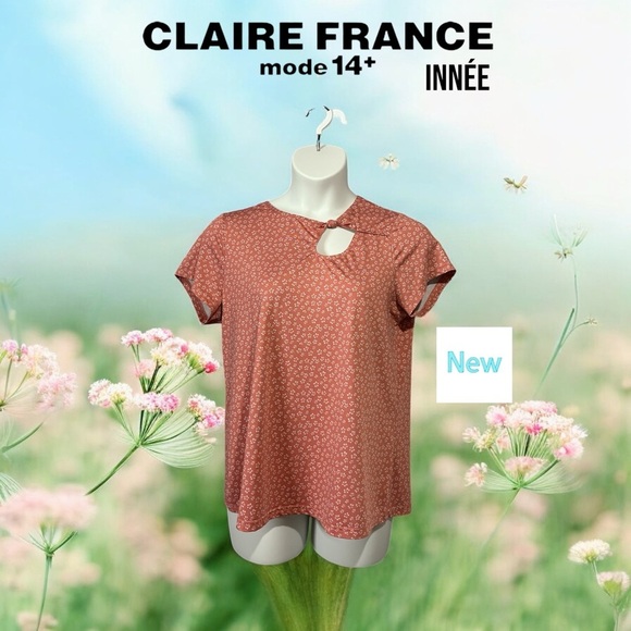 Innée by Claire France, Plus-Size Short Sleeve Top, 1X, Pink & White - Picture 1 of 8